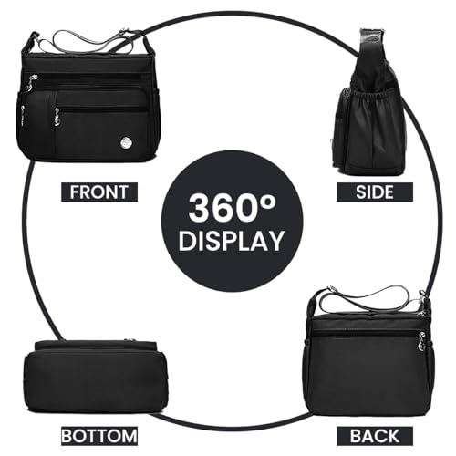 PALAY® Women Shoulder Bag Crossbody Nylon Waterproof Multi-pocket Sling with Adjustable Strap Fashion Satchel Handbag Black 2 PCS PALAY® Women Shoulder Bag Crossbody Nylon Waterproof Multi-pocket Sling with Adjustable Strap Fashion Satchel Handbag Black 2 PCS